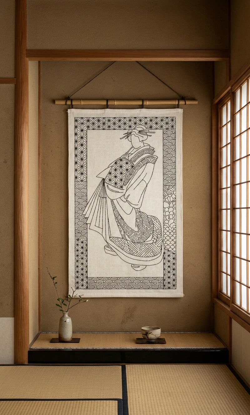 Sashiko-stitched Wall Hanging